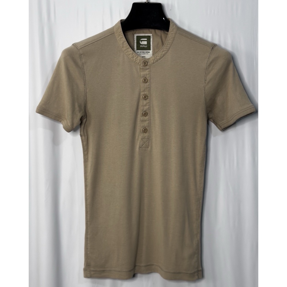 Size Small - G-star Raw Tan Short Sleeve Henley Fitted